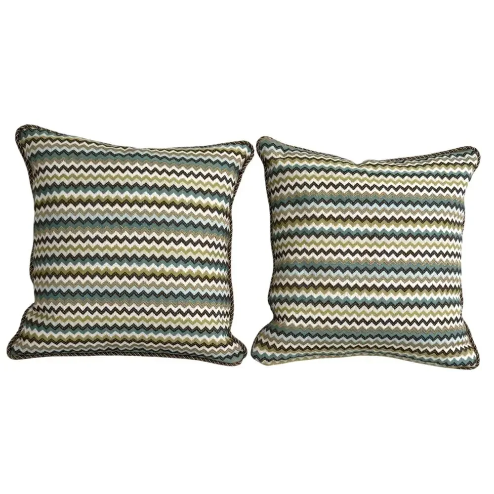 Vintage Custom Made Jacquard Chevron Pattern Throw Pillow Covers (2) MCM Thick
